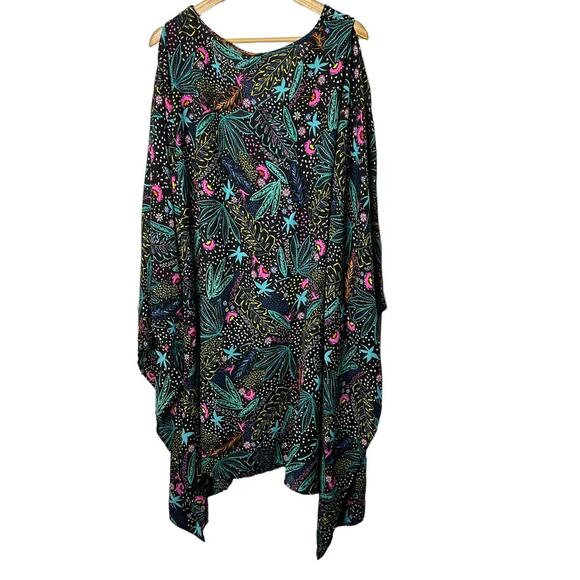 Swimsuits For All Women's 38/40 Lightweight Black Tropical Print Cover Up  New - Picture 2 of 9